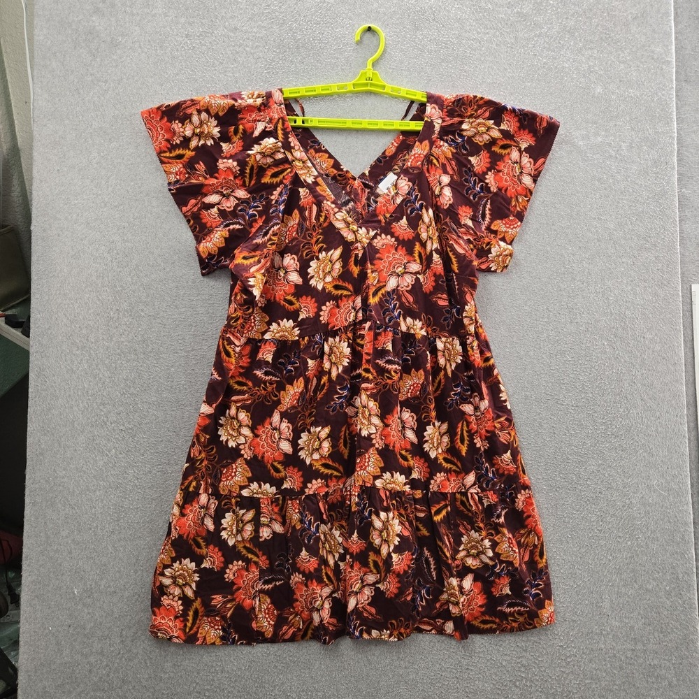 Old Navy Women Dress XXL Burgundy Floral Fit & Flare Boho Cottagecore Ruffle